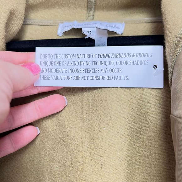 NEW Young Fabulous & Broke Size S Hooded Sweatshirt Jacket Tie Waist Olive - Picture 5 of 9